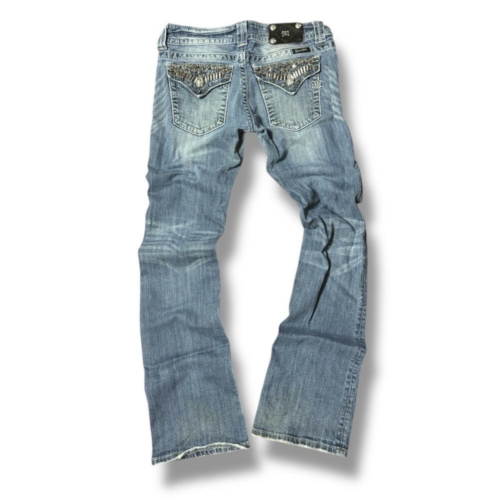 Miss Me Womens Jeans 31x32 Blue Jeans Easy Boot Cut Embroidered Rhinestone